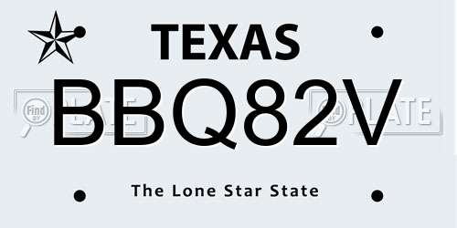 BBQ82V Texas License Plate