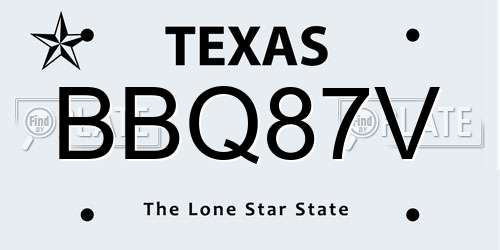 BBQ87V Texas License Plate