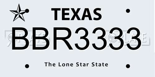 BBR3333 Texas License Plate