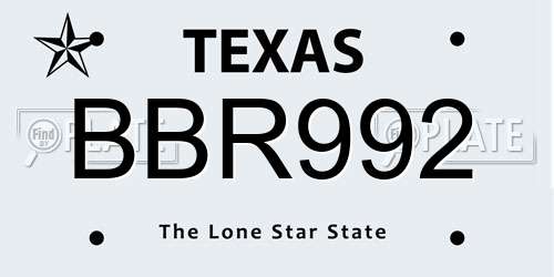 BBR992 Texas License Plate