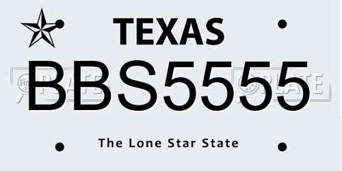 BBS5555 Texas License Plate