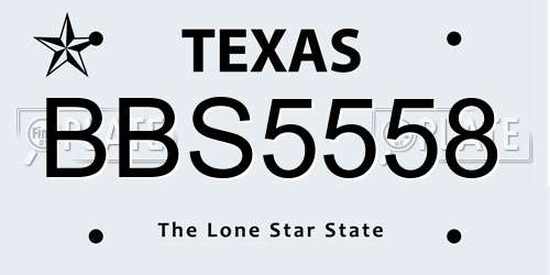 BBS5558 Texas License Plate