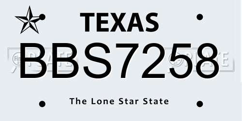 BBS7258 Texas License Plate