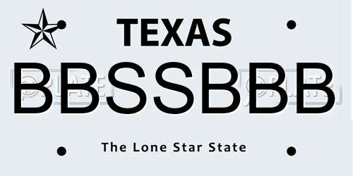 BBSSBBB Texas License Plate