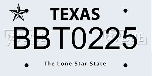 BBT0225 Texas License Plate