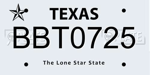 BBT0725 Texas License Plate