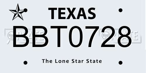 BBT0728 Texas License Plate