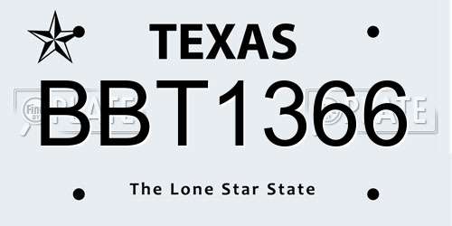 BBT1366 Texas License Plate