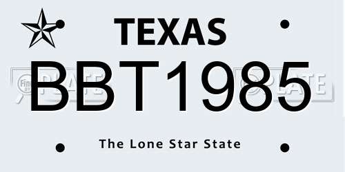 BBT1985 Texas License Plate