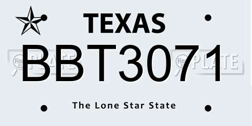BBT3071 Texas License Plate