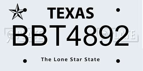 BBT4892 Texas License Plate