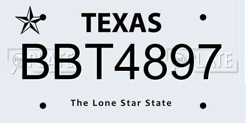 BBT4897 Texas License Plate