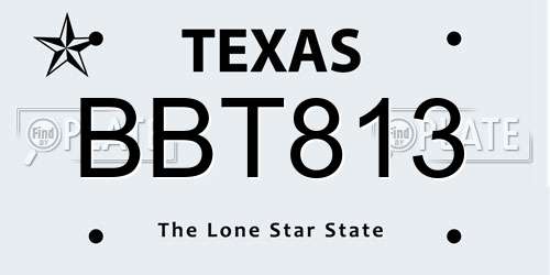 BBT813 Texas License Plate