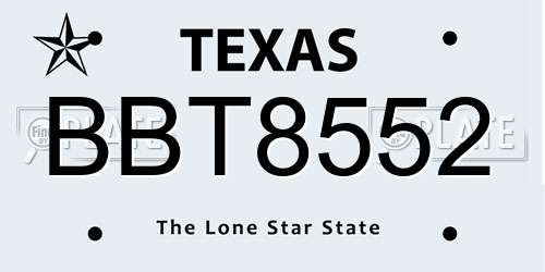 BBT8552 Texas License Plate