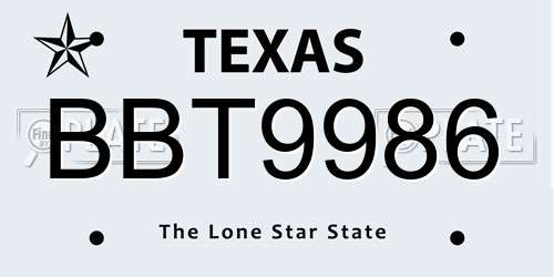 BBT9986 Texas License Plate