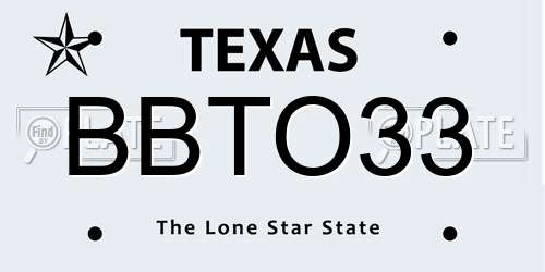 BBTO33 Texas License Plate