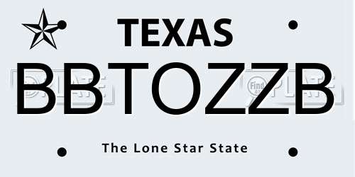BBTOZZB Texas License Plate