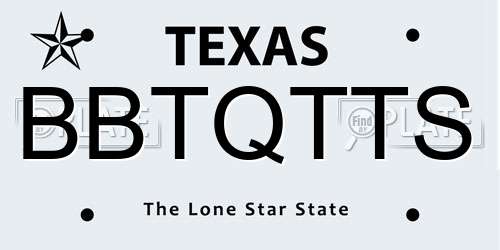 BBTQTTS Texas License Plate
