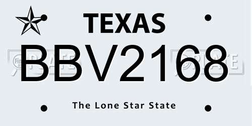 BBV2168 Texas License Plate
