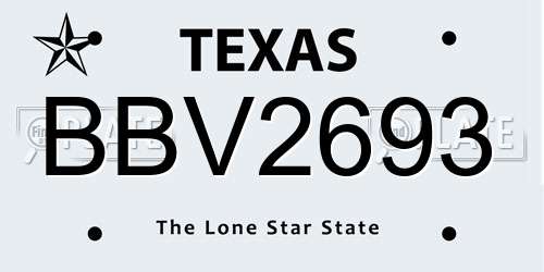 BBV2693 Texas License Plate