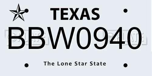 BBW0940 Texas License Plate