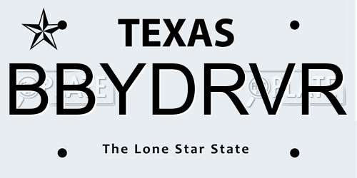 BBYDRVR Texas License Plate