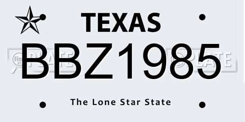 BBZ1985 Texas License Plate
