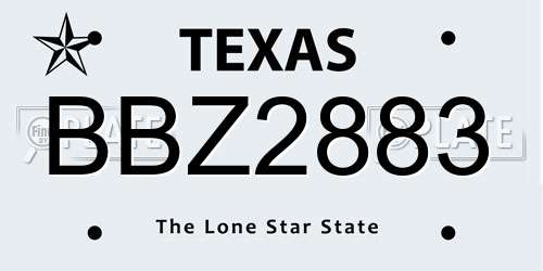 BBZ2883 Texas License Plate