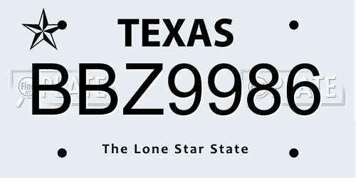 BBZ9986 Texas License Plate