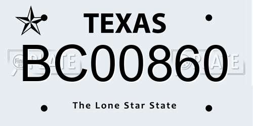 BC00860 Texas License Plate