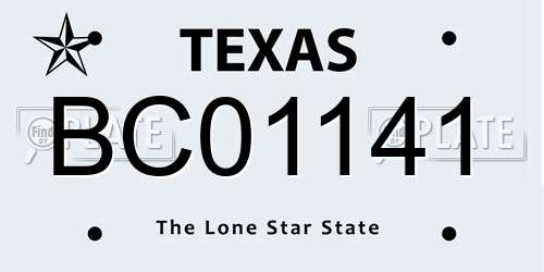BC01141 Texas License Plate