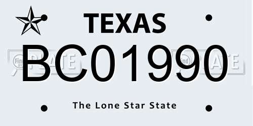BC01990 Texas License Plate