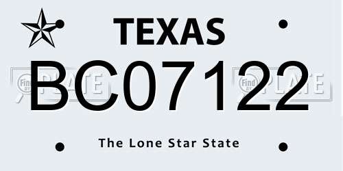 BC07122 Texas License Plate