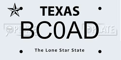BC0AD Texas License Plate