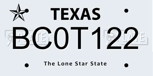 BC0T122 Texas License Plate