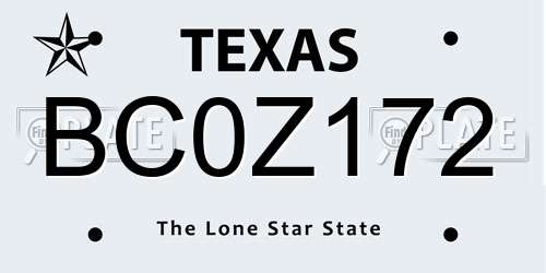 BC0Z172 Texas License Plate