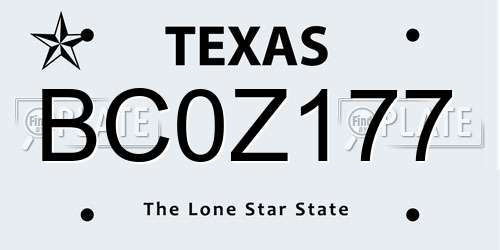 BC0Z177 Texas License Plate