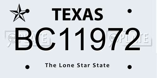 BC11972 Texas License Plate