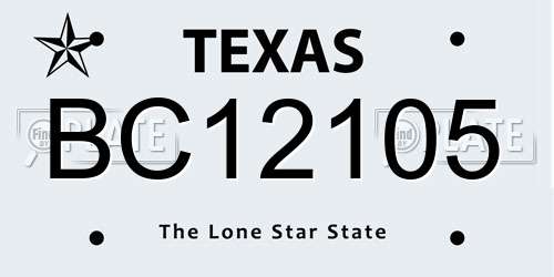 BC12105 Texas License Plate