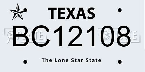 BC12108 Texas License Plate