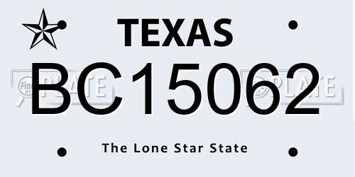 BC15062 Texas License Plate
