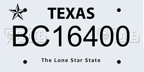 BC16400 Texas License Plate
