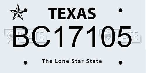 BC17105 Texas License Plate