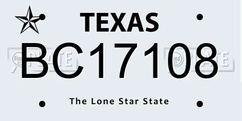 BC17108 Texas License Plate
