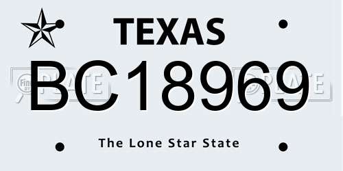 BC18969 Texas License Plate