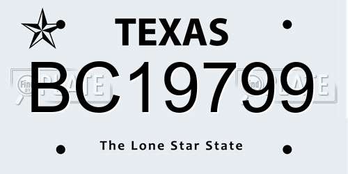 BC19799 Texas License Plate