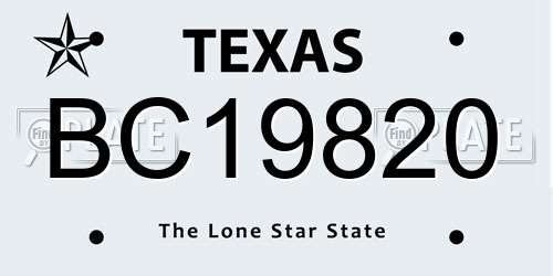 BC19820 Texas License Plate