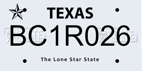 BC1R026 Texas License Plate
