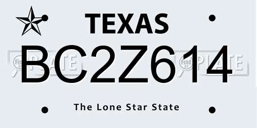 BC2Z614 Texas License Plate