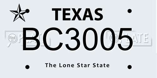 BC3005 Texas License Plate